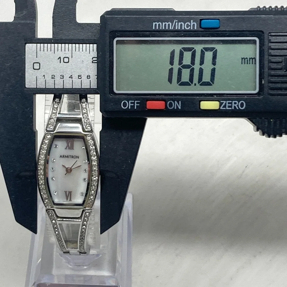 Armitron Watch Women 18mm Silver Tone Crystals Bling MOP Dial New Battery 6.5